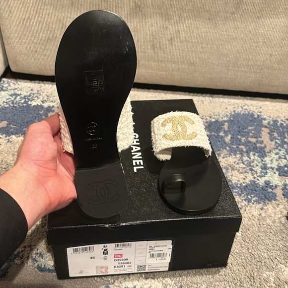 Chanel Women’s Sandals Cotten Tweed Fabric Size 36 - Picture 4 of 7